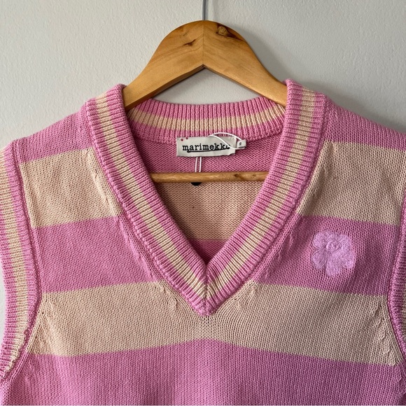 Marimekko Siete Maalis Patja Sweater Vest Size XL NWOT Pink Cream Stripe - Picture 6 of 7